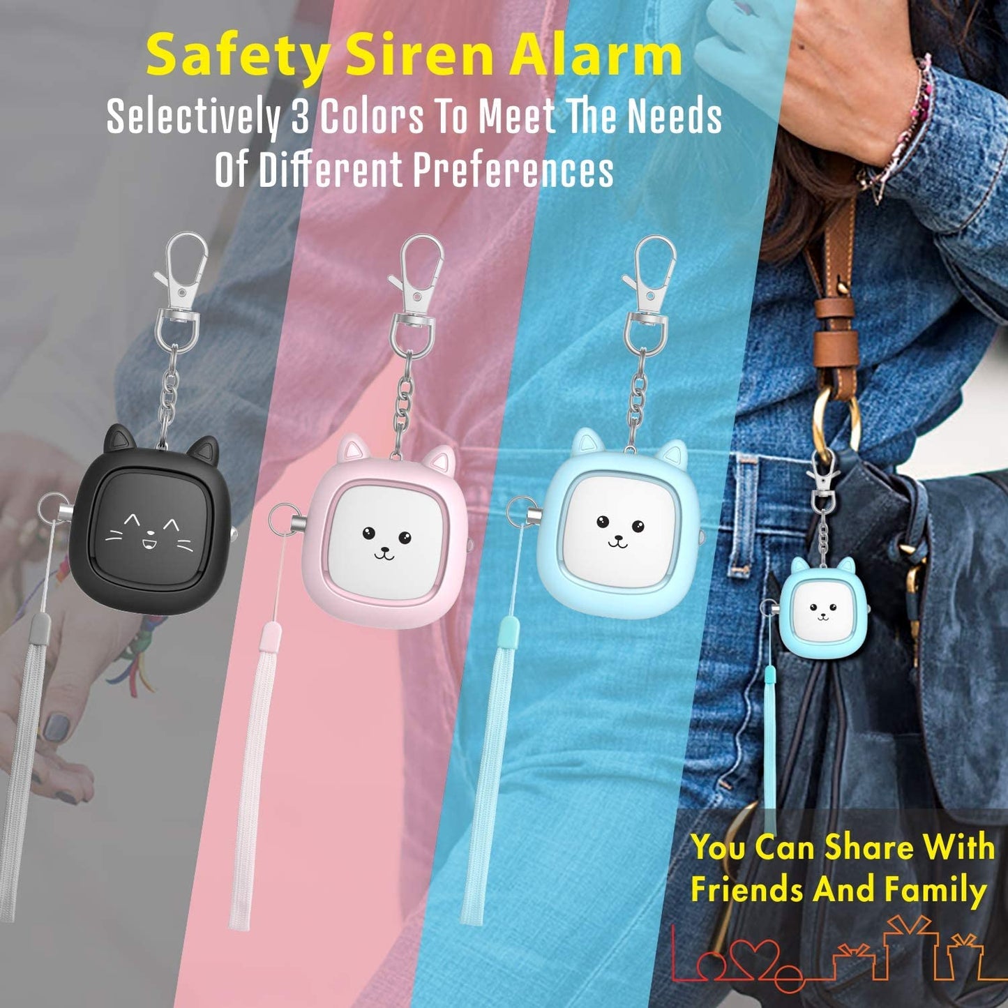 Safe Sound Personal Alarm, VIGOROAD 3 Pack 130 dB Loud Siren Song Emergency Self-Defense Security Alarm Keychain with LED Light, Personal Sound Safety Siren for Women, Men, Children, Elderly