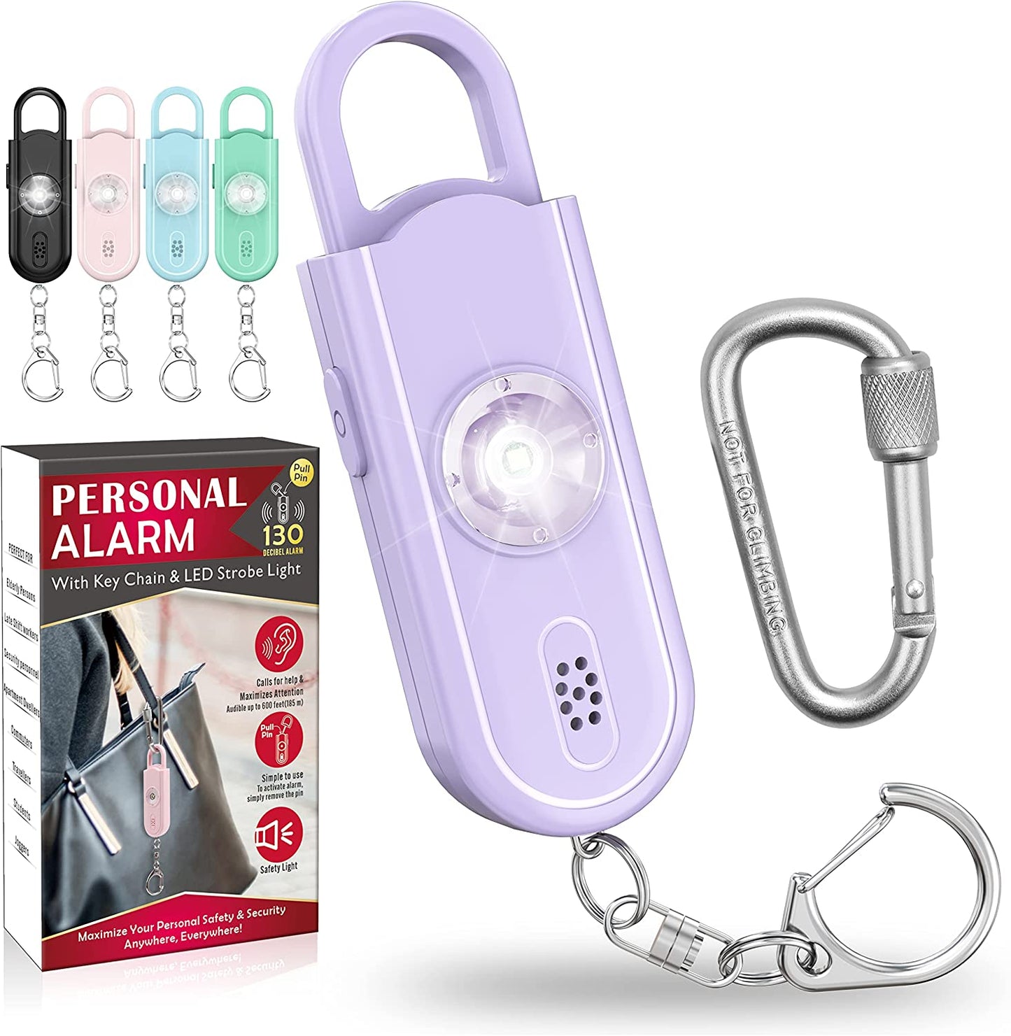 Safe Sound Personal Alarm, 130 dB Loud Siren Song Emergency Security Alarm Keychain with Strobe LED Light, Personal Sound Safety Siren for Women, Men, Children, Elderly